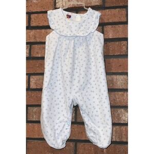 Vintage Carter's White Blue Floral Sleeveless Romper Overalls Size 12M